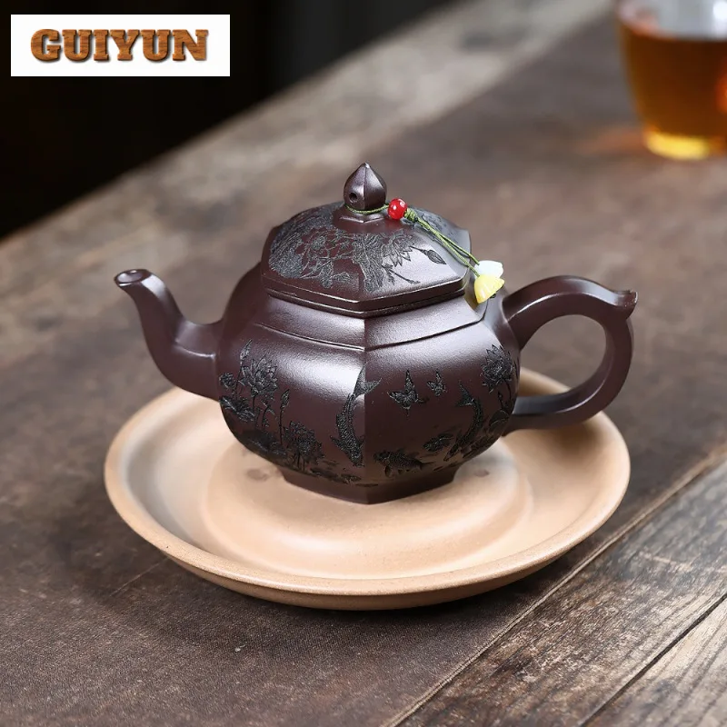 340ml Yixing Purple Clay Teapots Handmade Palace Lantern Pot Raw Ore Dragon's Blood Sand Tea Infuser Kettle Infuser Zisha Teaset