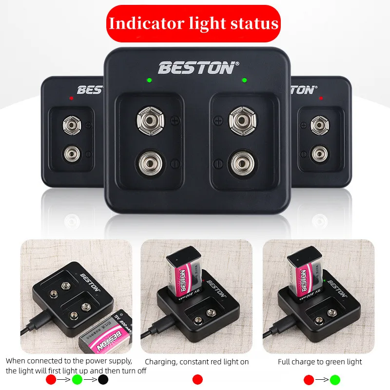 2/4-Slot Smart Fast Battery Charger Smart Fast Battery Charger with LED Indicators USB Cable for 9V Ni MH/lithium Batteries