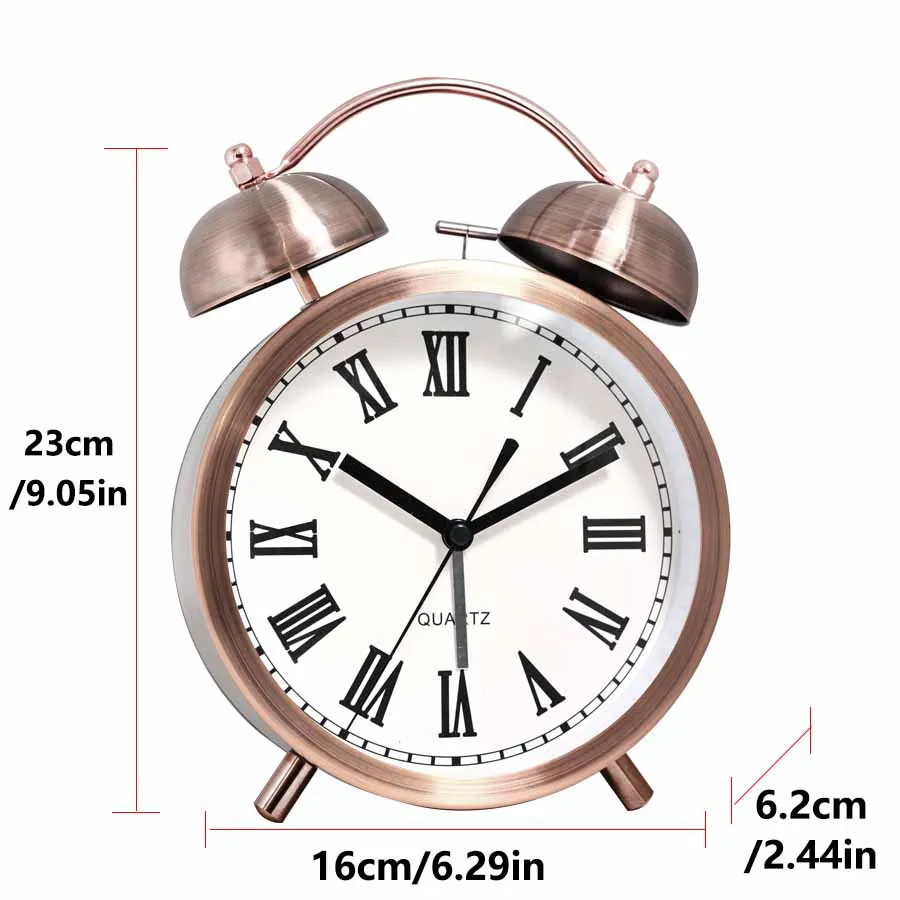 6-inch minimalist electroplated metal alarm clock, desktop silent clock, loud ringing table clock, bedroom bedside decoration