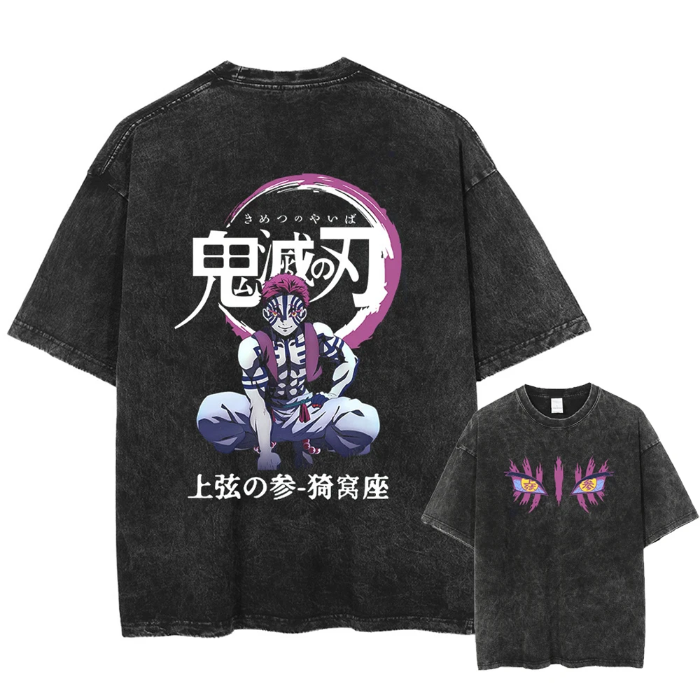 

Demon Slayer Anime Oversized T-shirts Man Summer Y2k Clothes Vintage Washed women's Short Sleeved Tee cotton Casual Streetwear