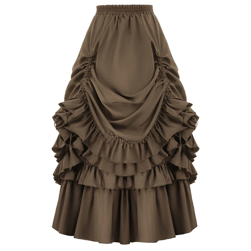 MEXZT Vintage Gothic Black Midi Skirt Women Japanese Harajuku Ruffles White Skirts Punk High Waist Drawstring A Line Faldas New