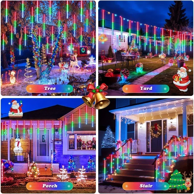 Imagem -05 - Outdoor Christmas Led Meteor Shower Lights Falling Rain Lights para Fairy Garden Árvore Varanda Decoração do Telhado do Pátio Tubos 110 v 220v