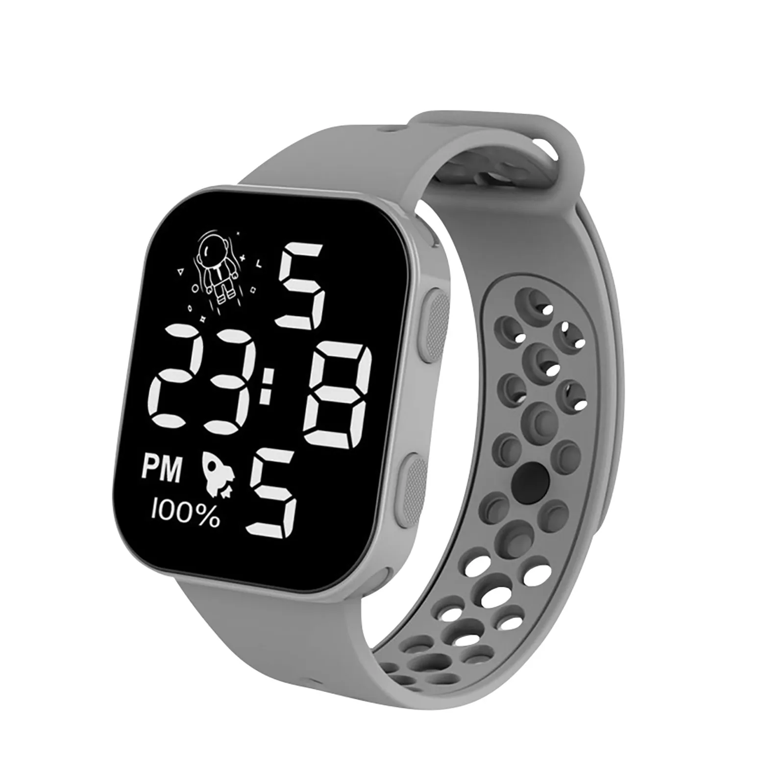 LED Screen Waterproof Electronic Wrist Watch Cute Astronaut Pattern Solid Silicone Band Digital Watch For Kid'S Birthday Gifts