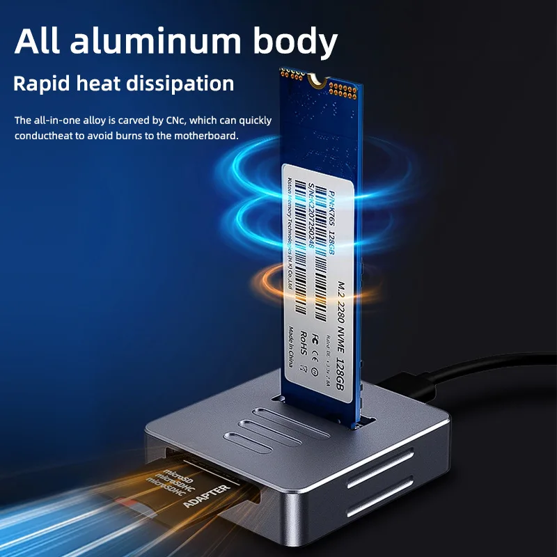 M2 PCIE NVME SSD الضميمة 10Gbps USB3.1 التوصيل المباشر في SSD محول يدعم SD 2.0 بطاقة M.2 الحال بالنسبة 2230/42/60 2280 22110