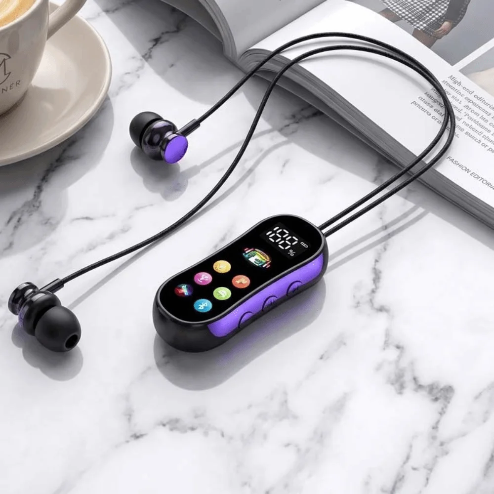 Ultra Long Battery Life Lavalier Bluetooth Earphones Card Insertion LED Screen Bluetooth Headset Variable Sound HD Calling