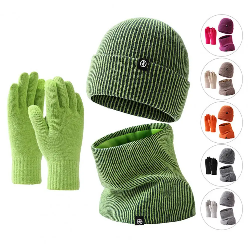 Hat Scarf Set Ultra-thick Windproof Knitted Winter Beanie Hat Gloves Scarf Set Soft Elastic Neck Warmer Gloves Solid for Weather