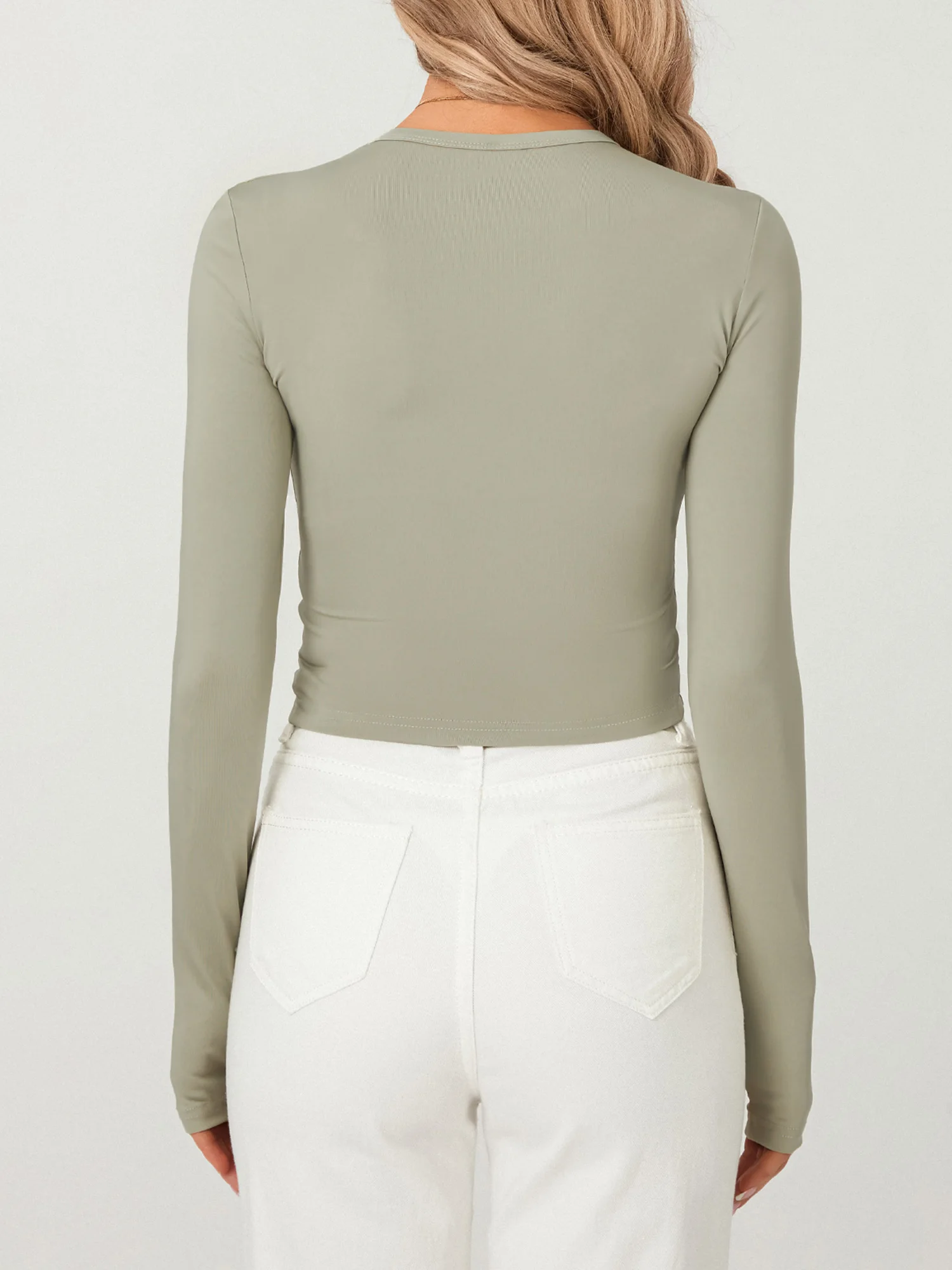 여성용 엄지 구멍이 있는 기본 티셔츠, 긴팔 크루넥, 단색 슬림핏, 기본 크롭탑, 스트리트웨어, 패션