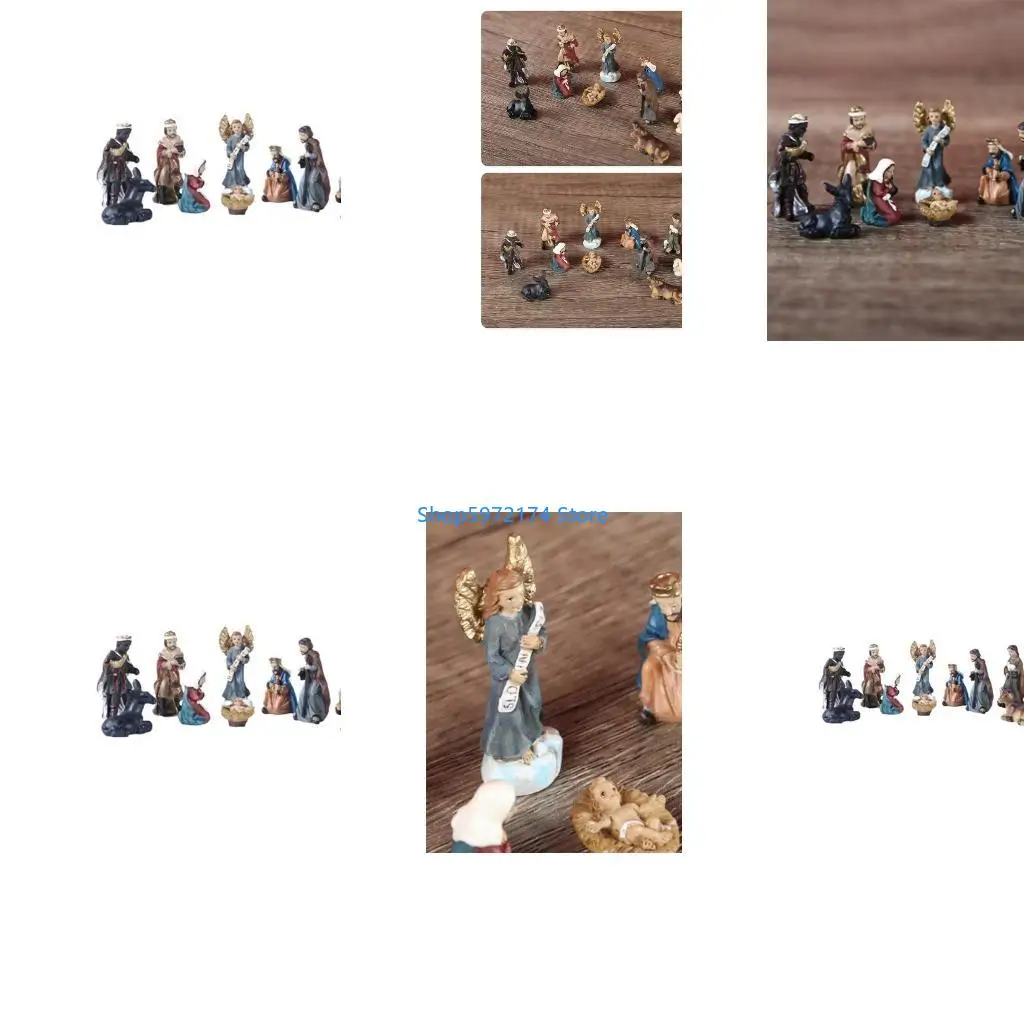 Y3NB Christ Nativity Statue Scene Set Baby Jesus Manger Figurines Resin Crafts Miniatures Religious Ornament Church Gift Home
