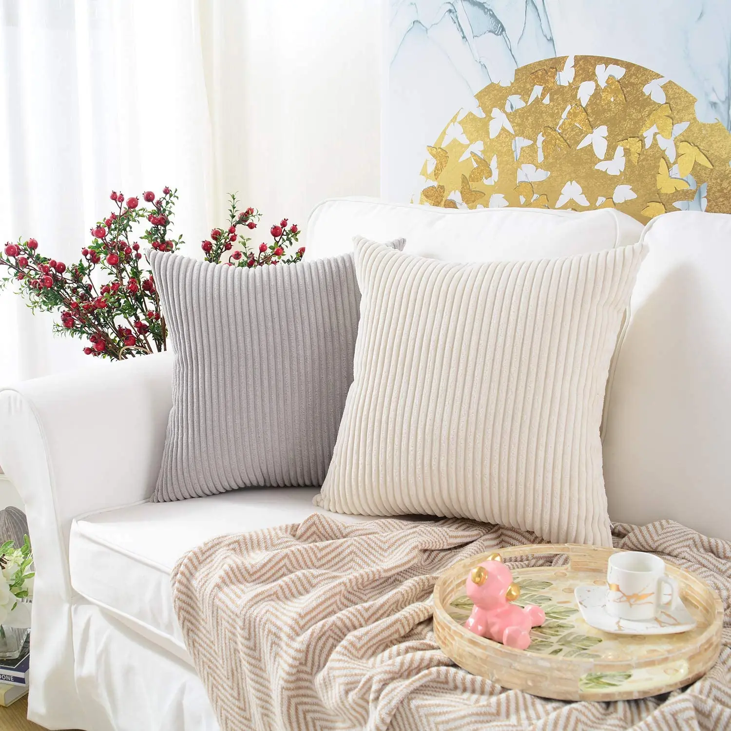 

Soft Corduroy Striped Decorative Pillow Case Square Cushion Covers for Couch Bed Room Sofa