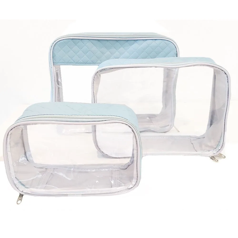 Baby Necessaire Suitcase Organizer 3 Pieces Transparent Blue Rides and Suitcases Maternity Gift Christmas Friend Secret