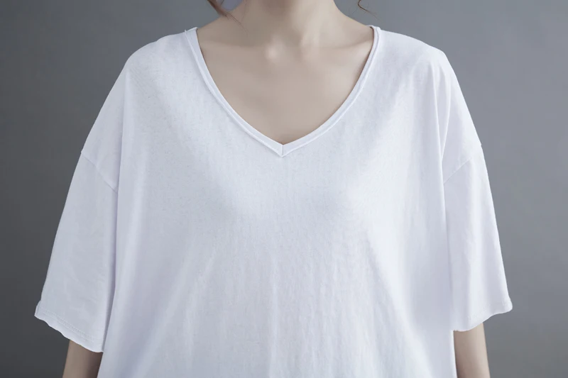 plus Size Women's  Color ort Sve T-irt V-Ne Loose Fit Bamboo Cotton Summer Top Slimming Effect Base irt