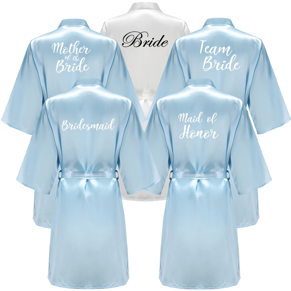 Blue Women Bathrobe White Letter Bride Bridesmaid Mother Maid of Honor Get Ready Bridal Party Robes Gifts Dressing Gown