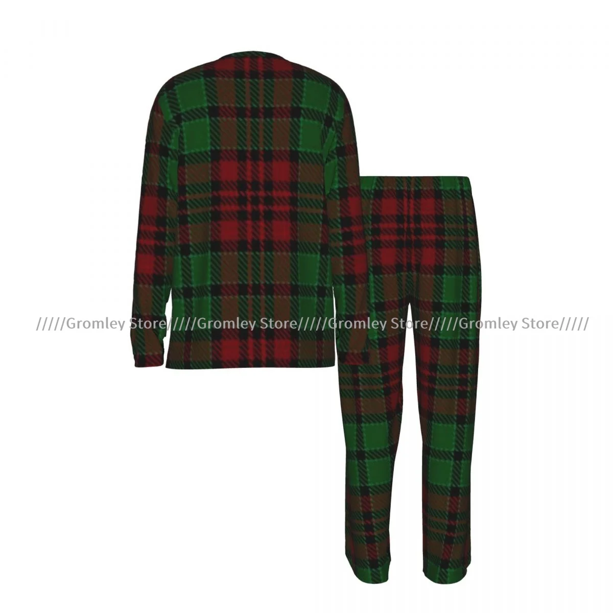 Men's Pajamas Set Tartan Plaid Scottish Pattern Long Sleeve Top & Long Pants Sleep Set Male Home Loungewear Night Suit