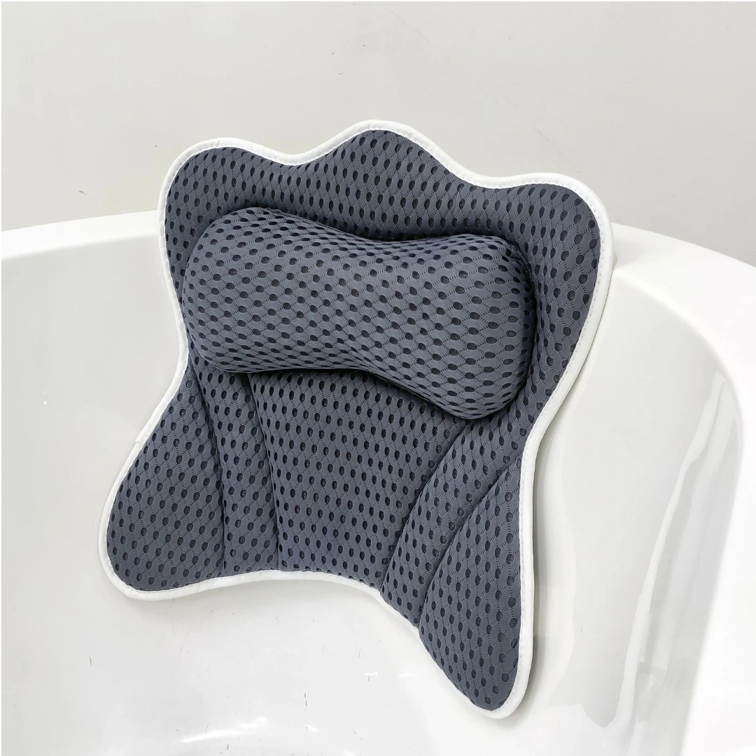 4D Bath Pillow,6 Non-Slip Suction Cups, Contouring Ergonomic Design for Neck,Shoulder Support ,Bathtub Cushion Bath Accessories