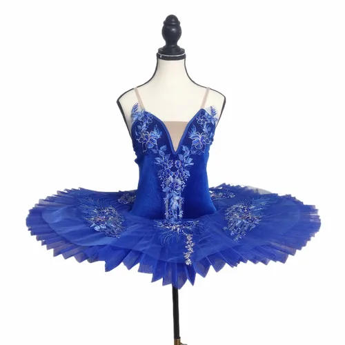 Imagen 2 del producto Falda tutú de Ballet, traje de Ballet profesional del lago de los cisnes blancos, Tops de terciopelo azul, vestido de bailarina para niñas, vientre para niños