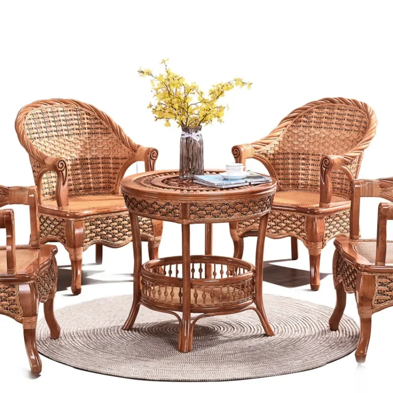 Rattan classical Chinese furniture, bamboo and rattan coffee table and chairs three-piece set