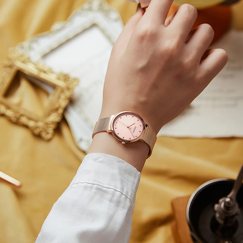JULIUS Women's Ultra Thin Silver Gold Brown Black Mesh Stainless Steel Fashion Casual Watch Female Waterproof Wristwatch JA-426