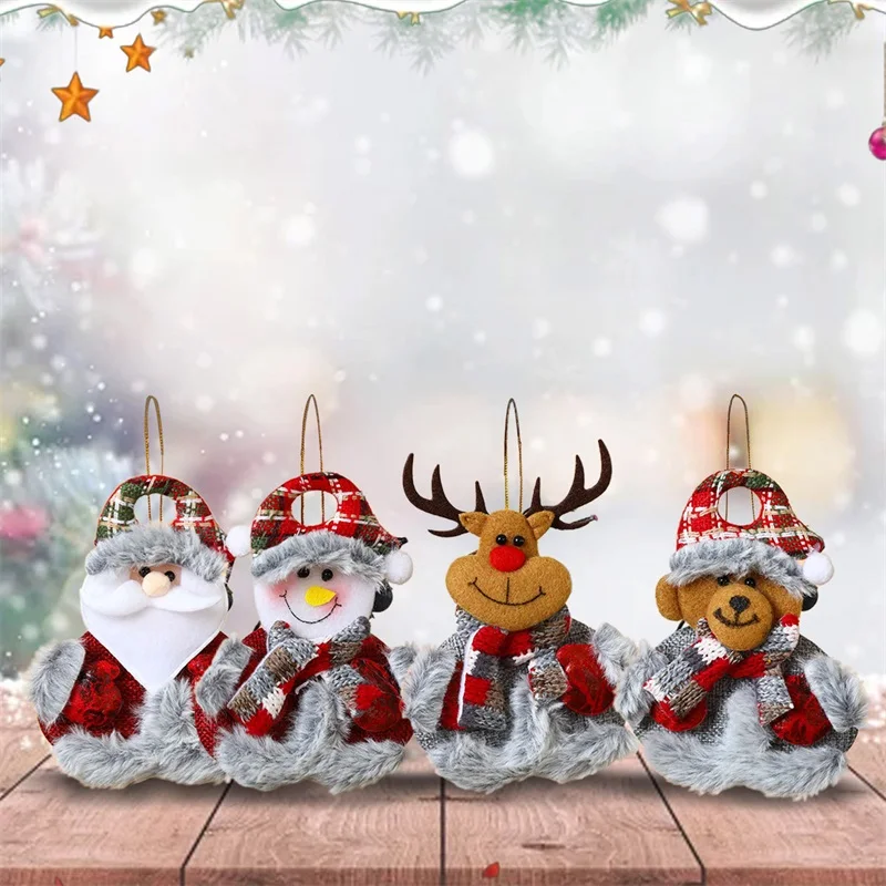 Faroot Home Festival Decor Christmas Tree Plush Ornaments Cute 3D Santa Snowman Reindeer Bear Dolls Hanging Pendants for Home