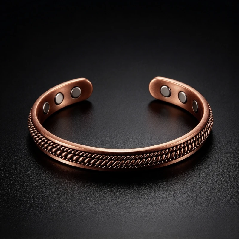 Pure Copper Magnetic Cuff with Woven Detail, Open Resizable Bangle, Stylish Unisex Jewelry, Perfect Gift for Loved Ones