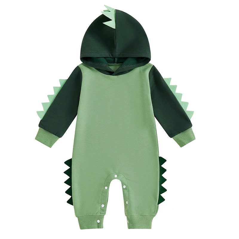 

Baby Boy Dinosaur Hoodie Jumpsuit Long Sleeve Romper Animal Print Overalls Infant Fall Winter Outfit 0-18M