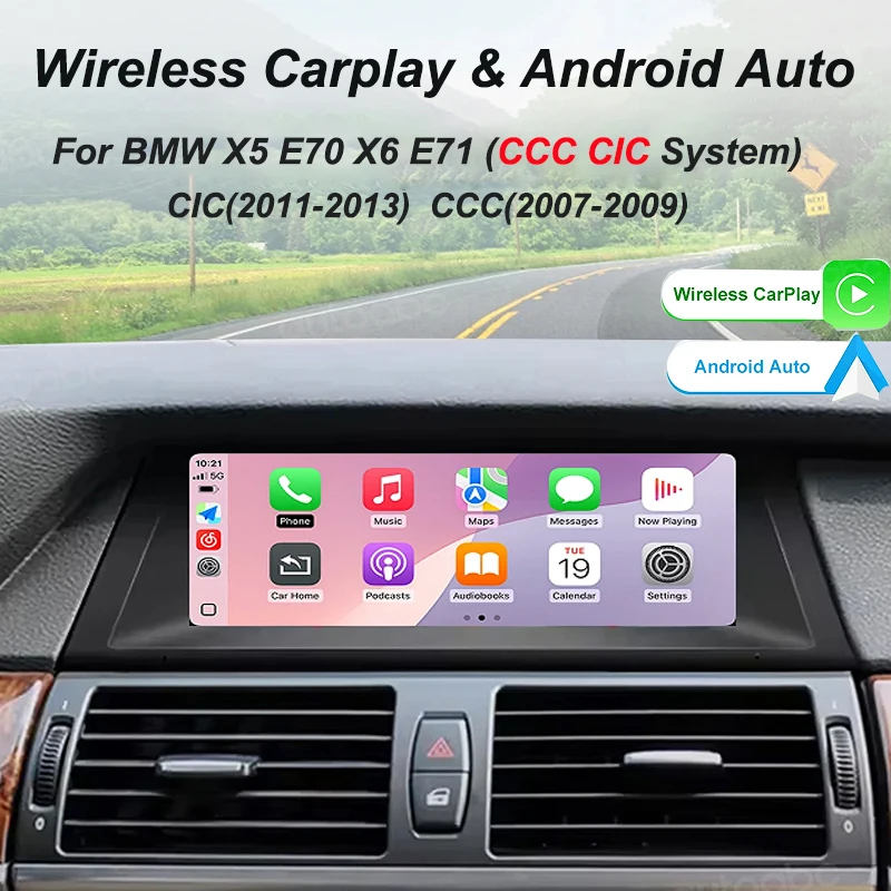

Wired and Wireless Carplay Android Auto For BMW X5/X6 X5M E70 E71 E72 CCC CIC System Reverse Camera Interface Plug and Play
