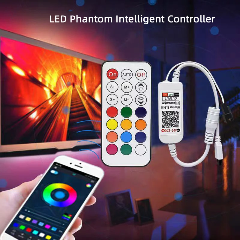 21 Keys Bluetooth Mini Phantom Controller 5-24V Full Color Running Water RGB Phantom Infrared Controller