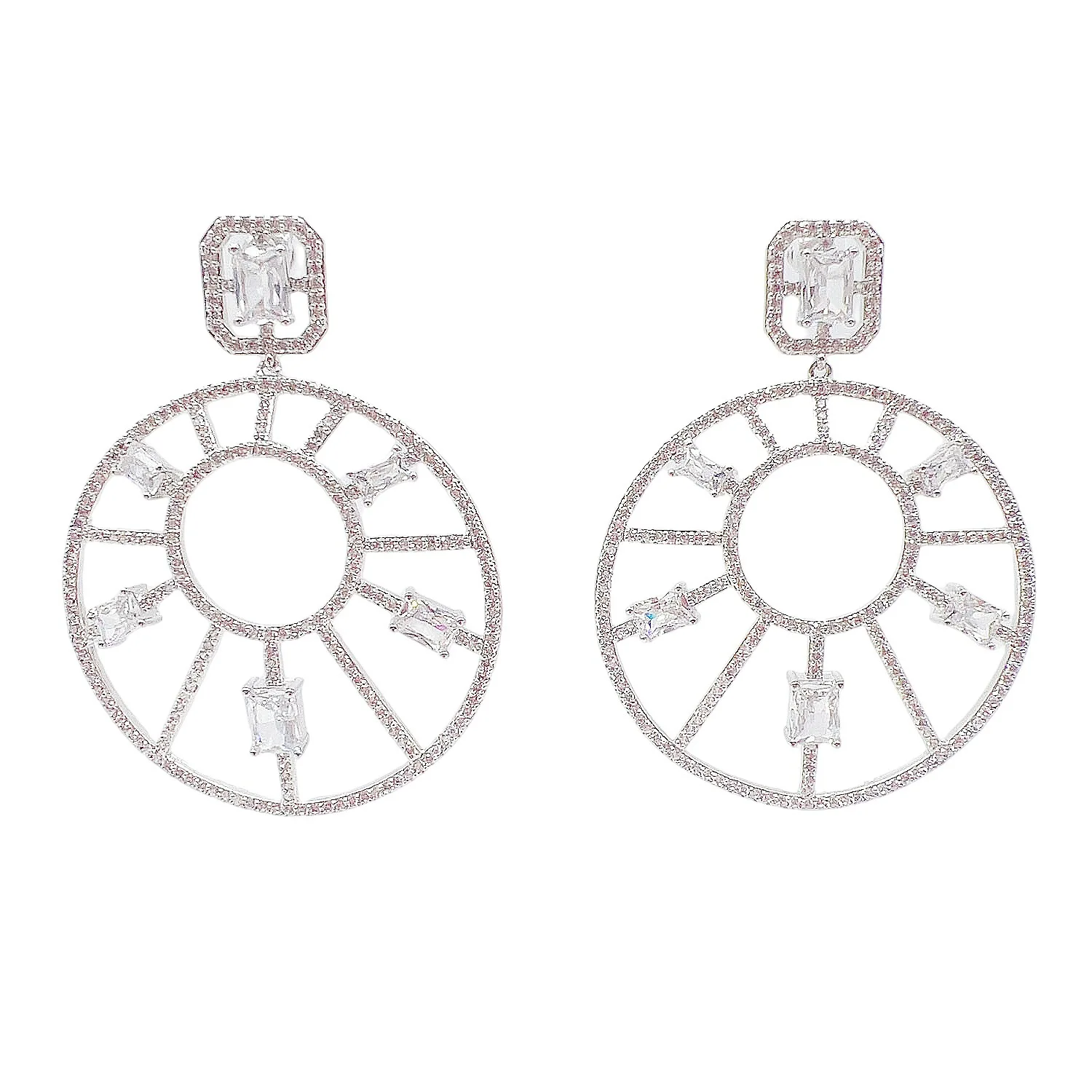 

Shiny Hollow Geometric Circle Dangle Earrings Light Luxury Zircon Inlaid Long Temperament Fashion Ear Jewelry for Women Ladies