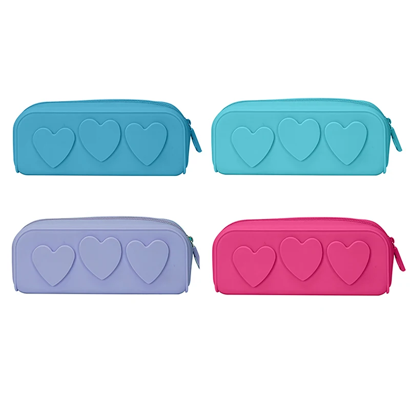 Silicon Zip Bags Reusable Heart Silicon Bag Cosmetic Bag Portable Makeup Brush Case For Women