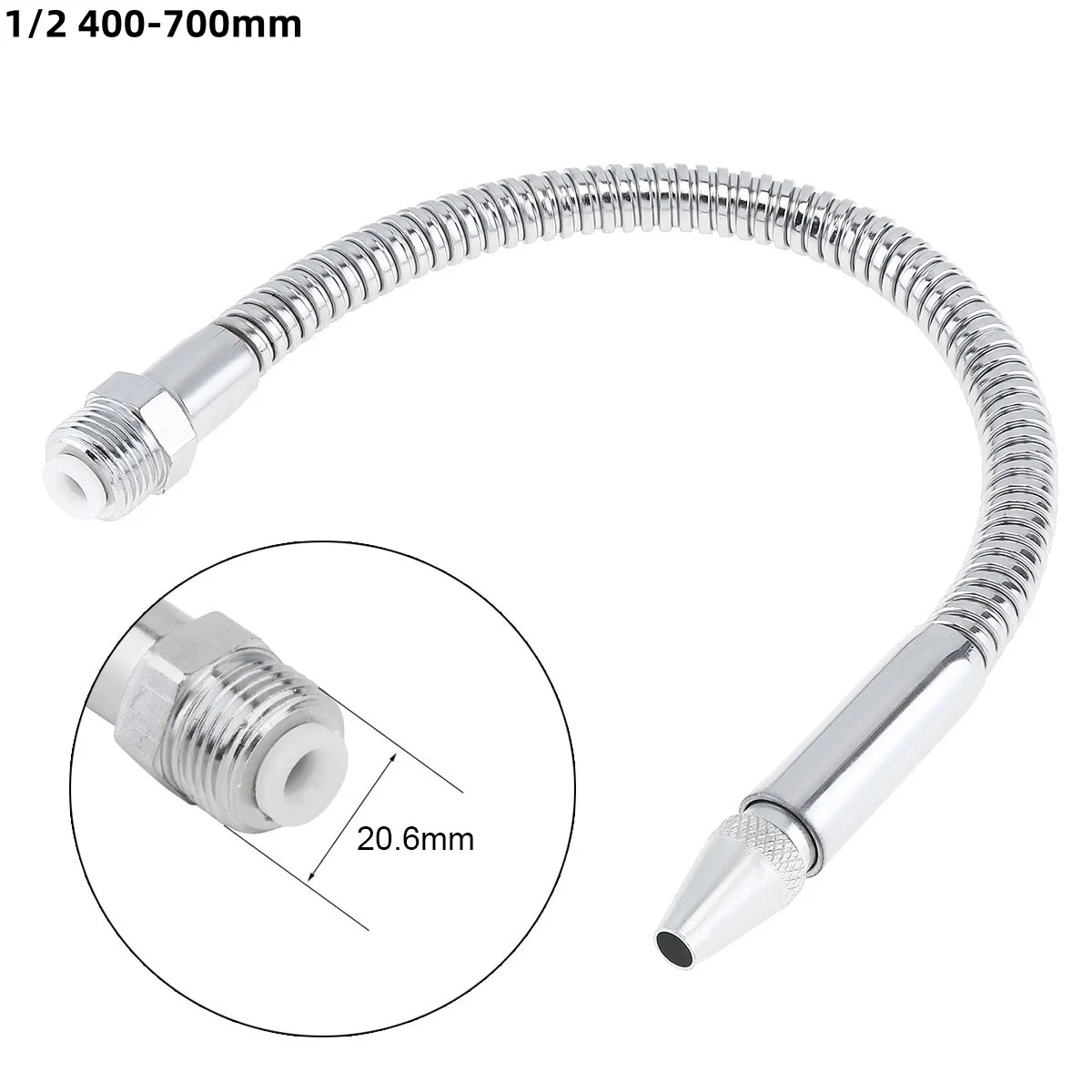 1pc 1/2 3/8 1/4 Inch 400-700mm Metal Hose Flexible Water Oil Cooling Tube with Round Head Nozzle for CNC Machine /Milling /Lathe