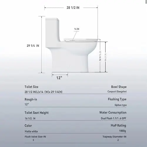Black One Piece Toilets for Bathrooms, Compact Dual Flush Toilet Elongated with Soft Closing Seat, Modern 12 Inch Rough
