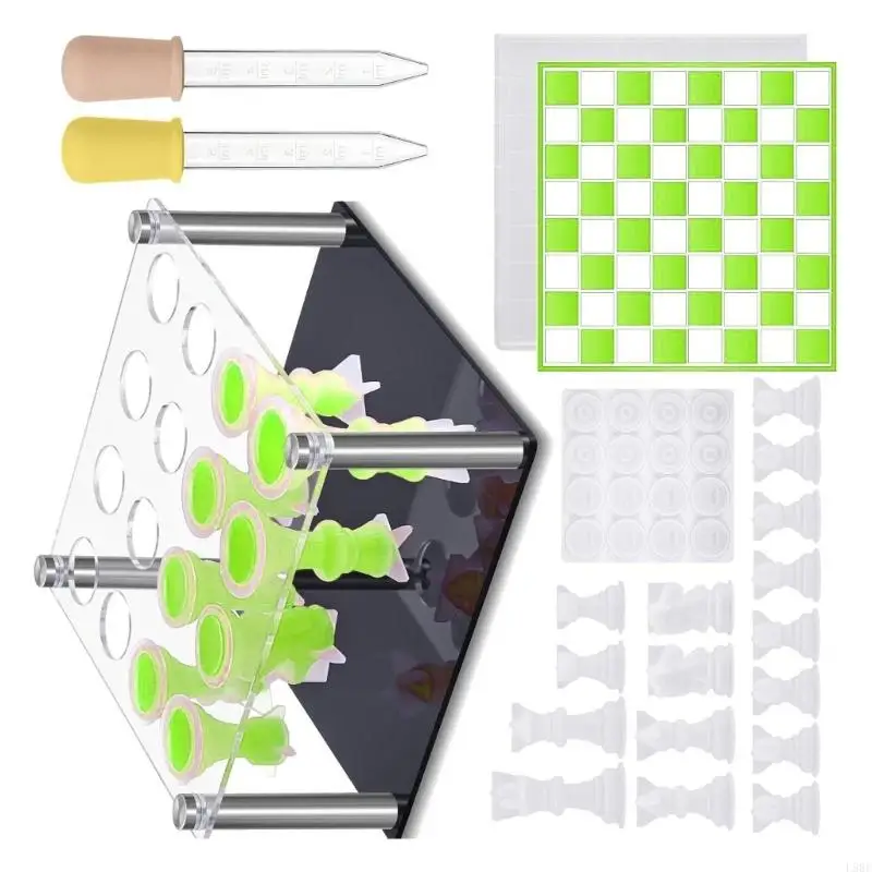 L9BE Chess Checker Chess Board Mold for Resin 3D Silicone Chess Piece Mold for Epoxy Resin Casting Family Party Board Game