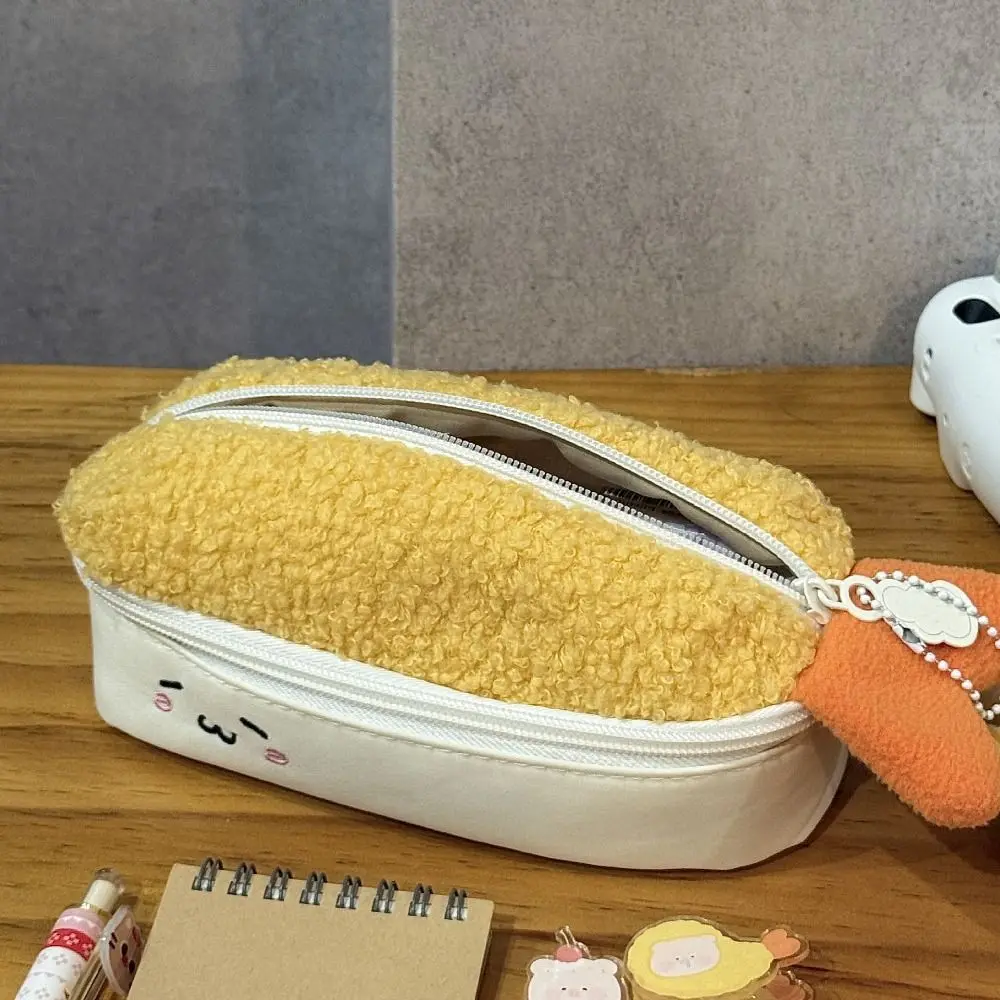 

High Quality Plush Pen Bag Double Layers Large Capacity Stationery Bag Fried Shrimp Shape Pen Pouch School Office