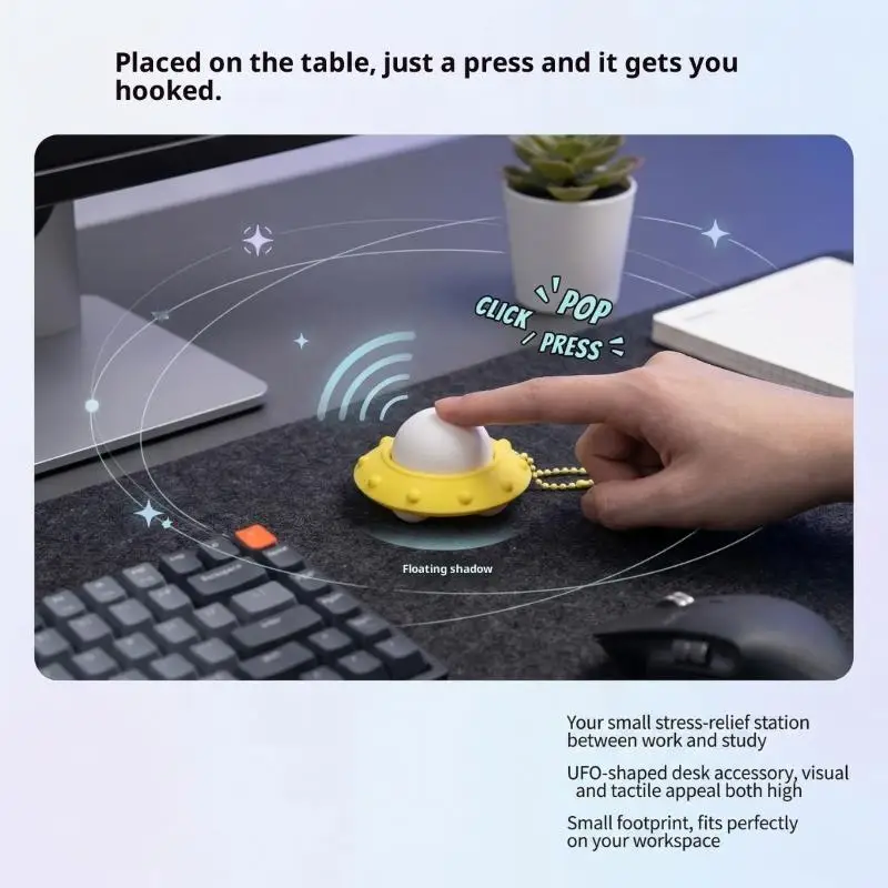 3D Printed UFO Decompression Clicker Fidget Keychain Toy for Adults and Kids Relief at Work or School