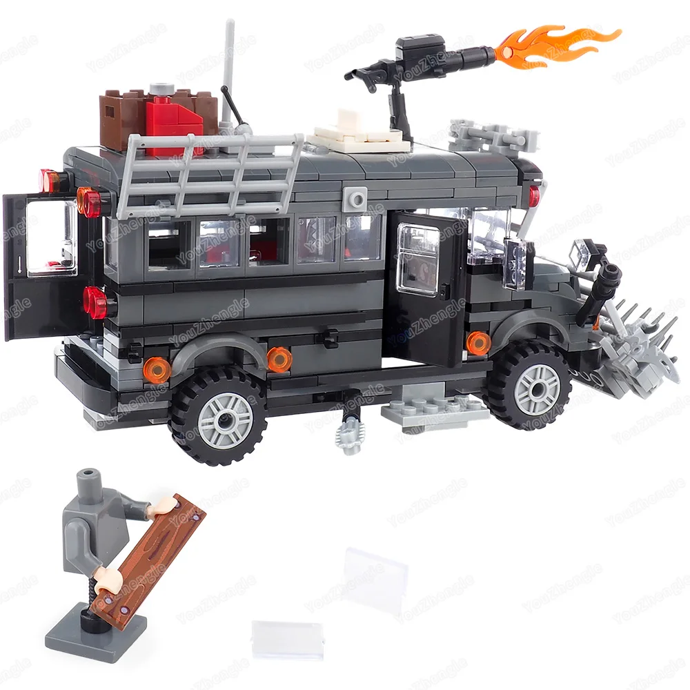 Apocalypse Armored Vehicle Dark Gray Bus Building Block MOCFigures Weapons Armored Escape Vehicle Equipment Scene Model Gift Toy