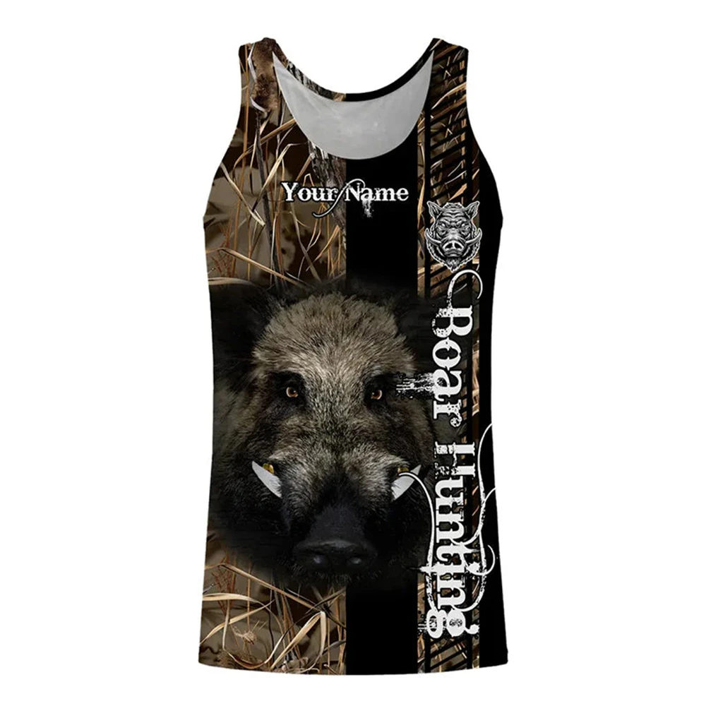 Custom Name Boar Hunter Tank Top 3D Print Sleeveless Shirts For Men Wild Hog Hunting With Dogs Personalized Outdoor Sports Tees