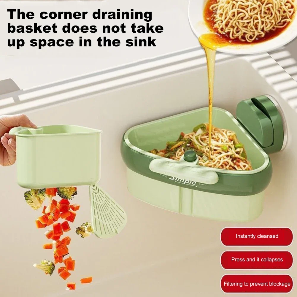 New Suction Cup Sink Drain Basket Household Fruit Washing Filter Basket Kitchen Triangular Sink Strainer For Food Waste ﻿