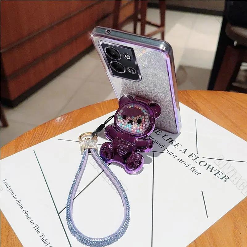 Reno7 Reno2 Reno3 Diamond Strap Glitter Bear Phone Holder Case On For Oppo Reno 7 2 Z 2Z 3 4 5 5K 6 6Z SE Pro 4G 5G Stand Cover