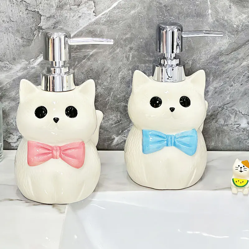 

370ml Cat ceramic hand sanitizer bottle press lotion shampoo conditioner shower gel sub bottled bathroom accessories dispenser