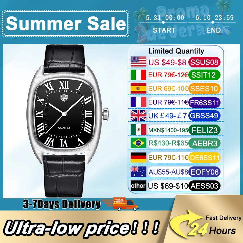 

RollsTimi 2026 New Men's Watches Top Brand Luxury Oval Quartz Watch For Men Fashion Watch Man Waterproof VH31 Clock Gift Leathe