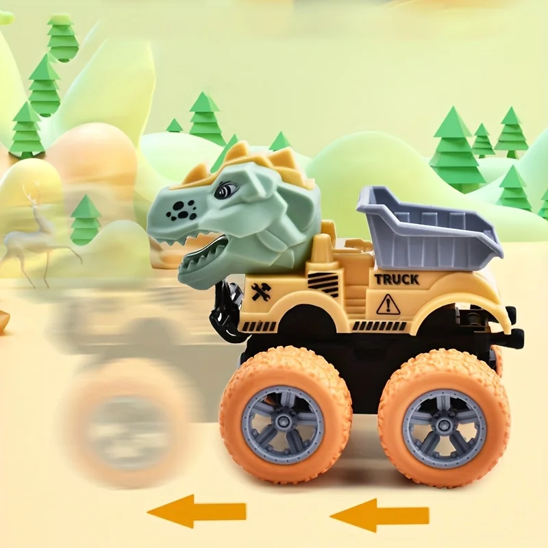 Juego de juguetes de coche de juguete de inercia de potencia de dinosaurio creativo [Deffectos menores, rayones; Estilos de productos, rayas, estilos impresos son al azar