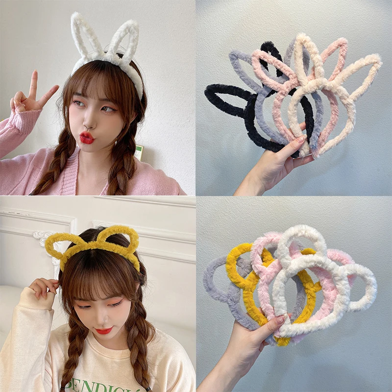 Cute Bear Bunny Ears Headband for Women Girls Cartoon Rabbit Ears Plush Hairbands Washing Face Makeup Hair Hoop Hair Accessories