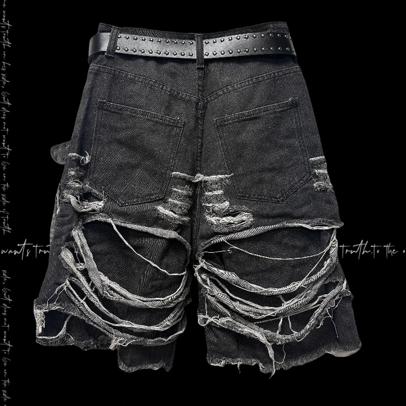 2025 American Summer Design Feeling Washed Knife Cutting Sense of Destruction Subculture Y2k Street Five-point Jeans For Women
