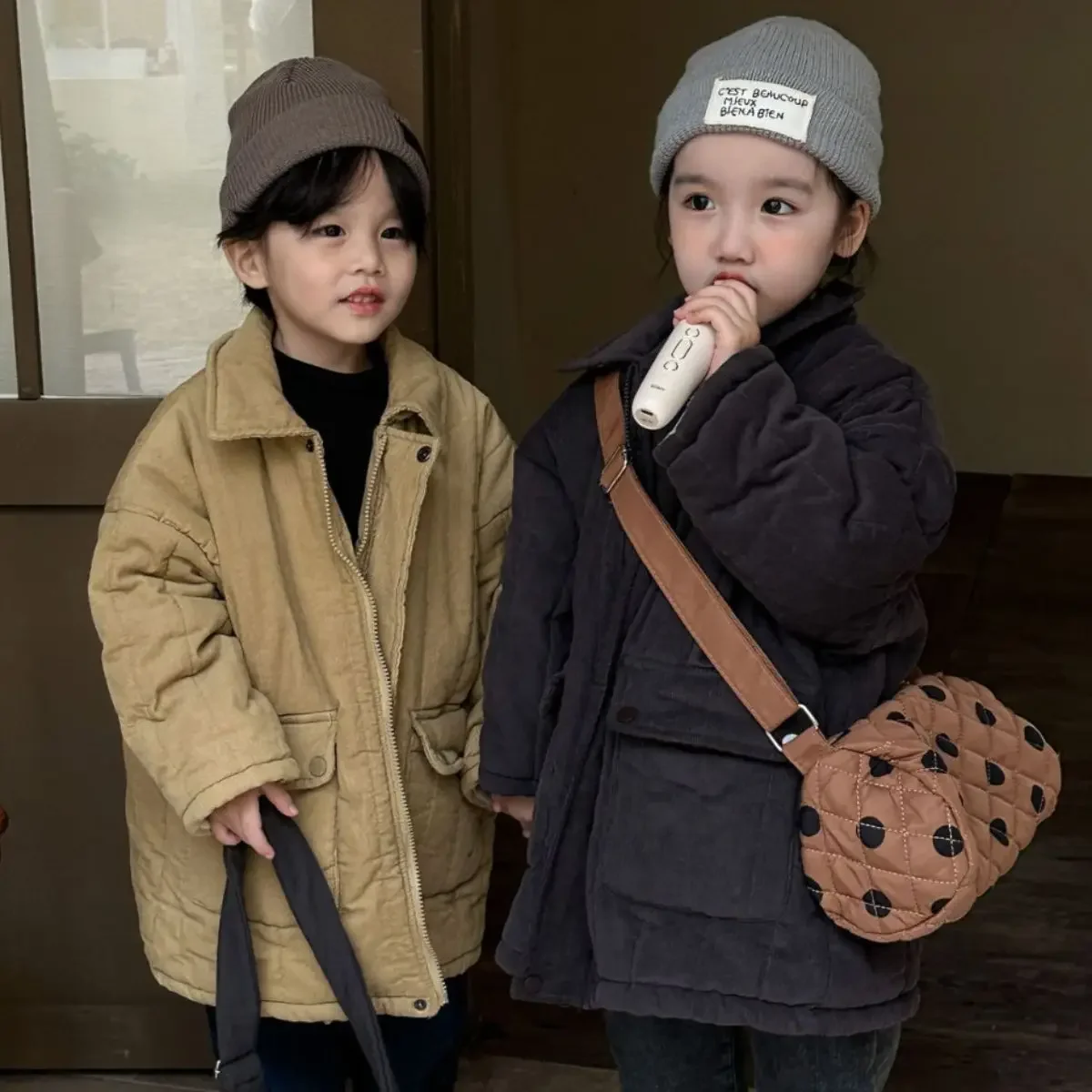 

Children Corduroy Cotton-padded Coat with Wool Thickened Boys Winter Coat Girls 2023 New Fashionable Casual Warm Baby Coat