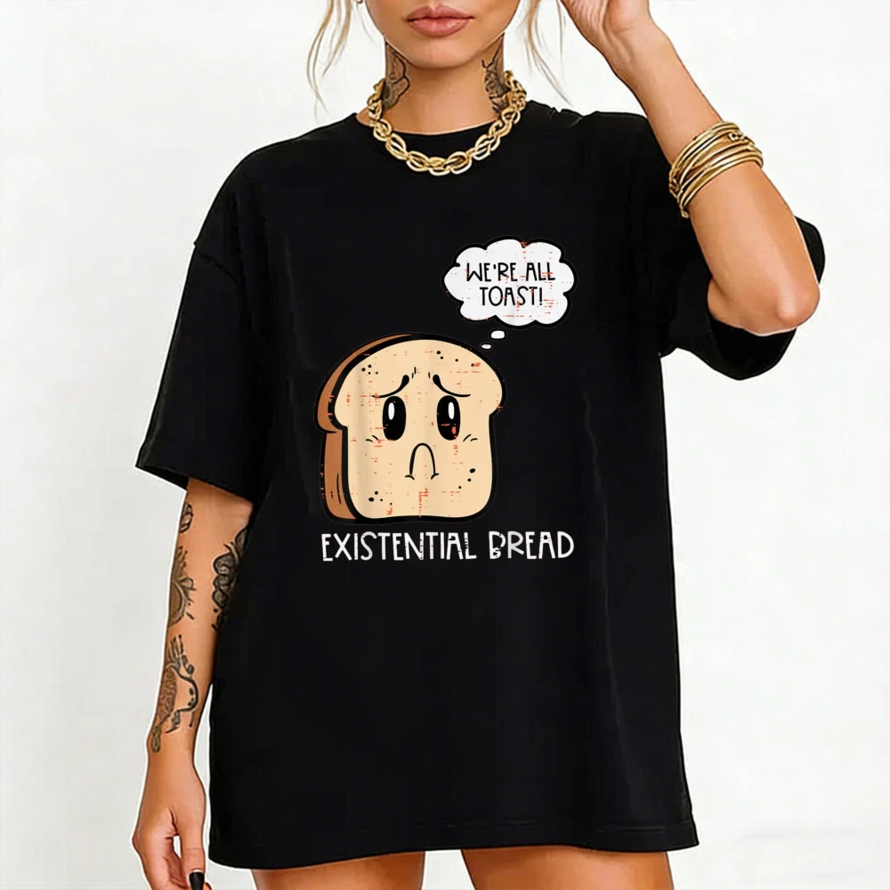 Existential Bread Funny Toast Pun Graphic Men's Casual Cotton T-Shirt Short Sleeve Crewneck Tees Funny Anxiety Food Humor Tees