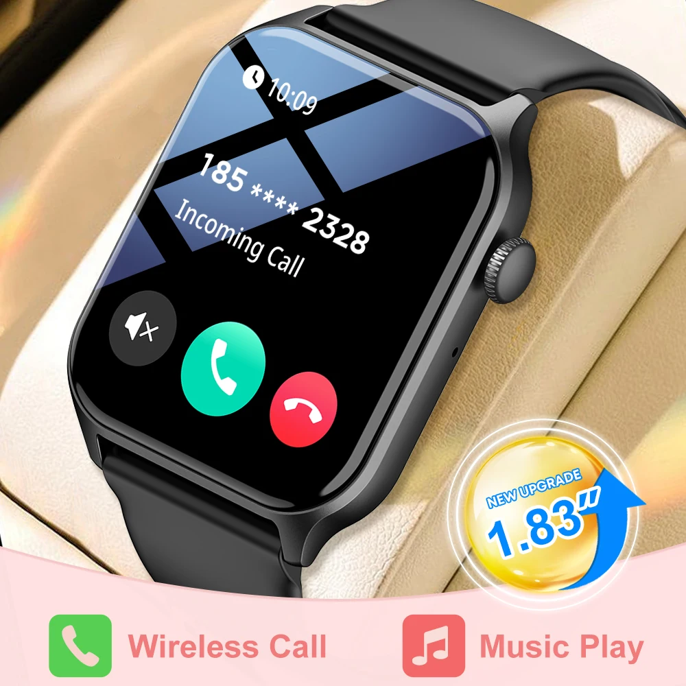 

Умные часы PEJE с полным сенсорным экраном 1,83 дюйма, 100 спортивных режимов, контроль погоды и музыки, голосовой помощник — перезаряжаемый через USB