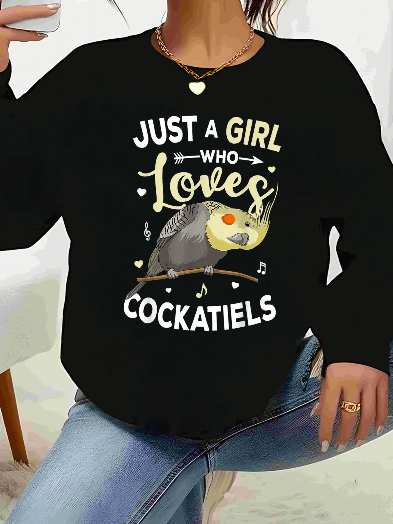

Толстовка с длинными рукавами Cockatiel Bird Print Just a Girl Who Loves Cockatiels для женщин, повседневная одежда, наряд для любителей домашних животных