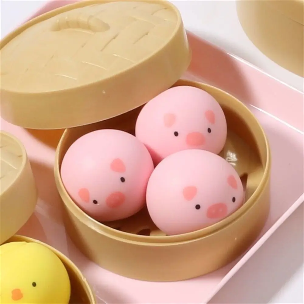 Steamed Dumpling Mini Squeeze Toys Steamer Pig/Chick Animal Dumpling Toys Soft TPR Anti Anxiety Dog Bun Squeeze Balls
