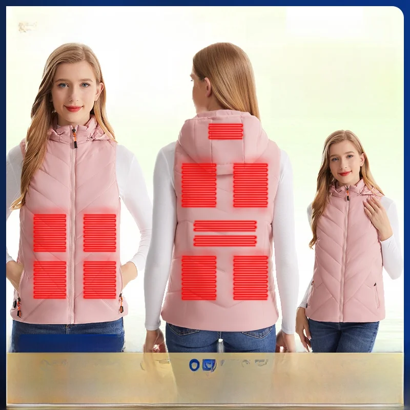 

New Constant Temperature Warm Hooded Electric Heating Vest Smart Heating Vest Single Control Eleven Zone Electric Heated Vest