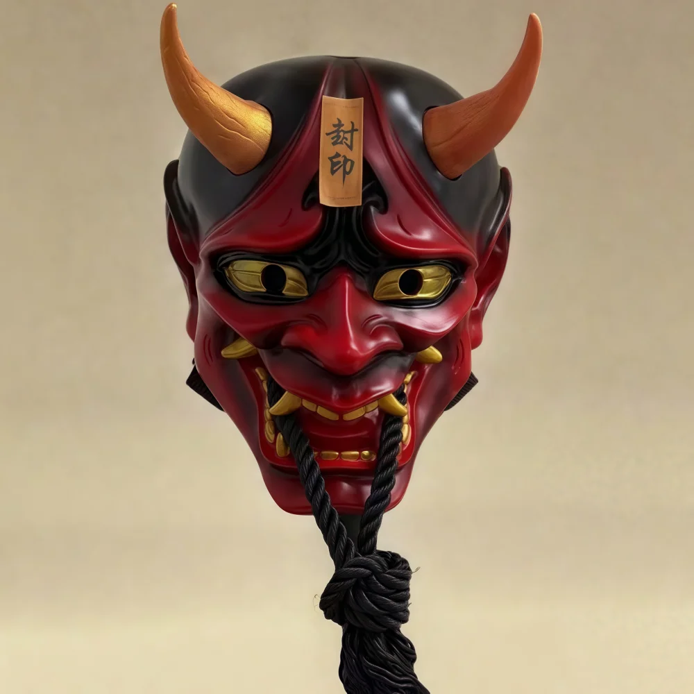 1pc Red Hannya Mask Terrifying Ghost Prajna Masks High Quality Resin Helmet Carnival Halloween Role Play Party Props For Adult