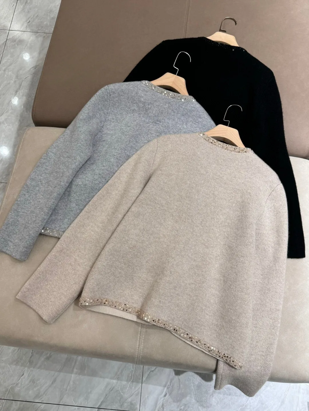 Cappotto corto con paillettes Cardigan in Cashmere lavorato a maglia da donna autunno